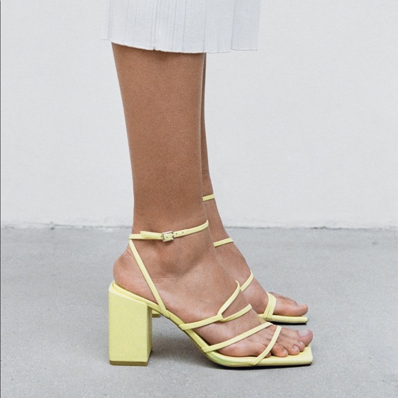 Zara Shoes - Zara Yellow Heeled Square Toe Ankle Strap Sandals